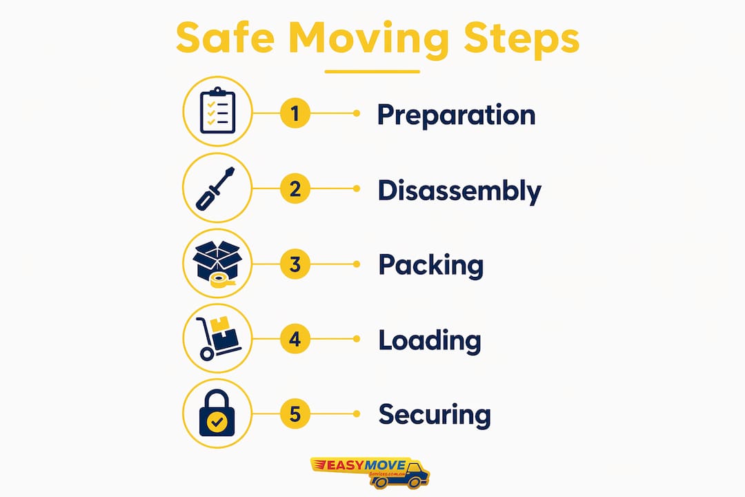 How outdoor furniture gets moved safely: 2026 guide 2 Infographic illustrating five key steps to move outdoor furniture safely