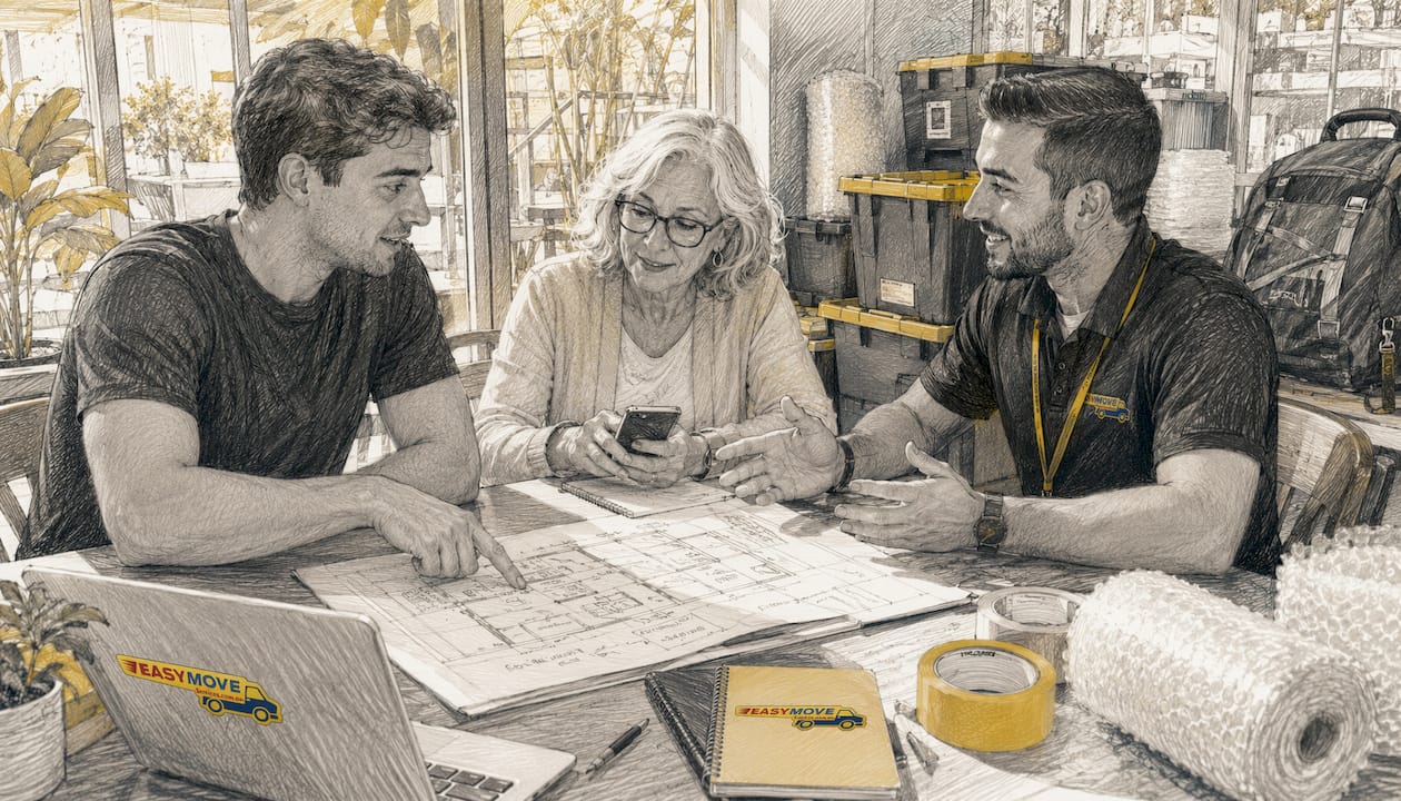 Moving coordinator discussing with support network