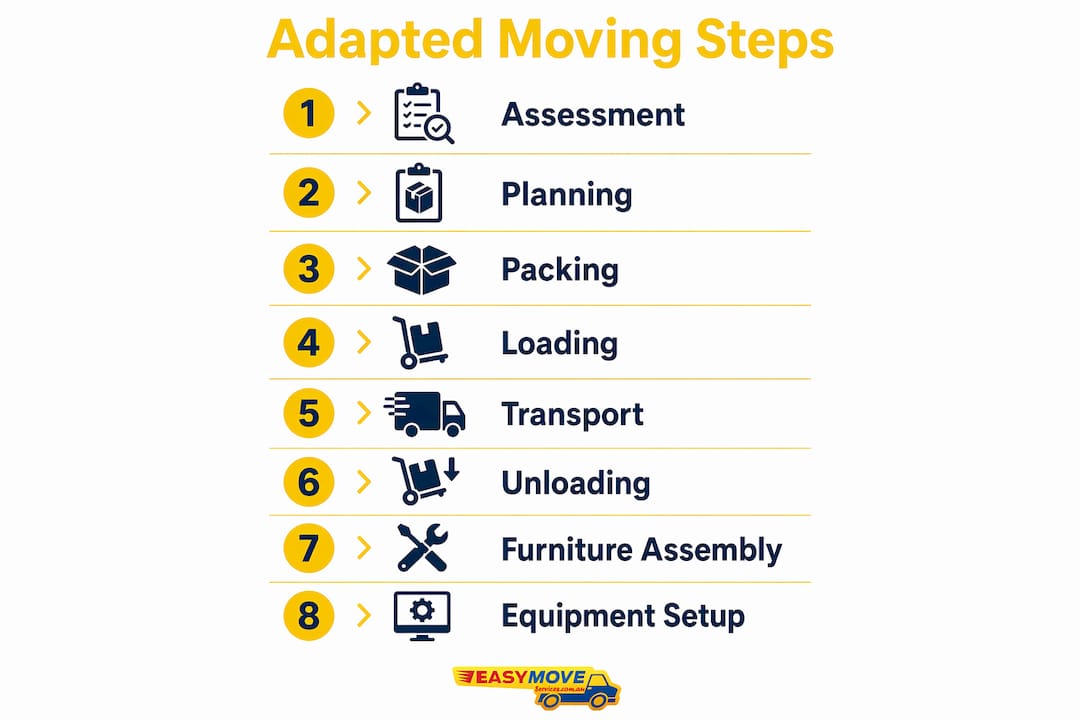 Infographic showing steps of adapted moving service