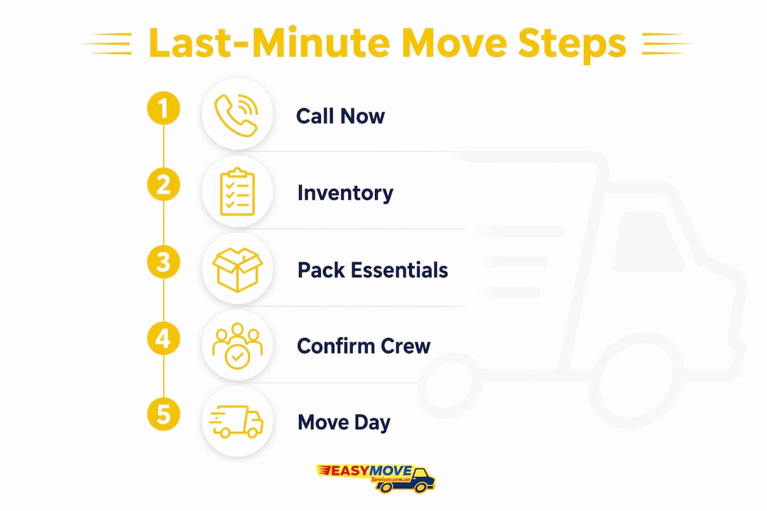 How to find last-minute moving help in Australia 1 Infographic showing last-minute moving step-by-step checklist