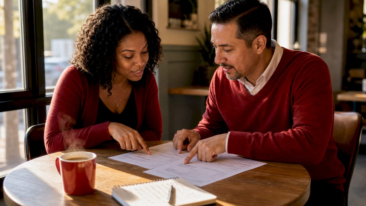 Couple discussing mortgage quotes with lender competition