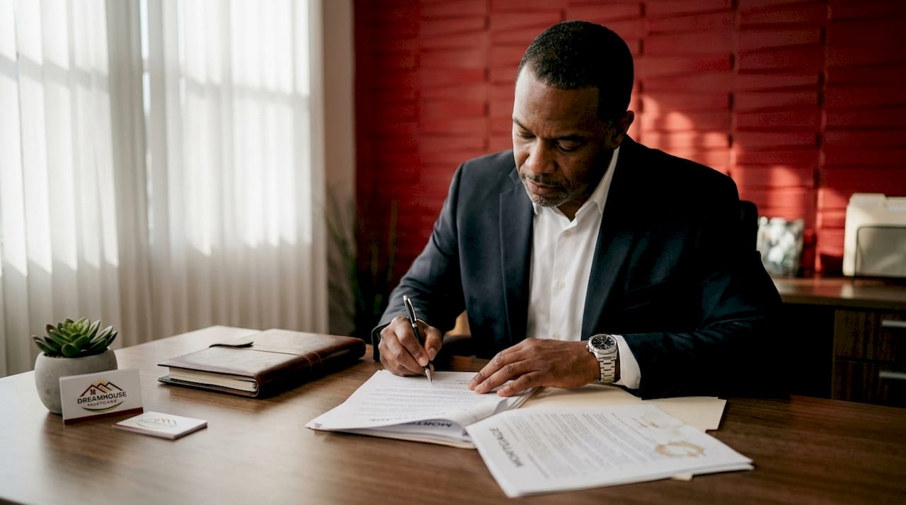 WHAT IS MORTGAGE BROKER COMMISSION? ALBERTA GUIDE 2026 1 Loan signing with commission disclosure paperwork