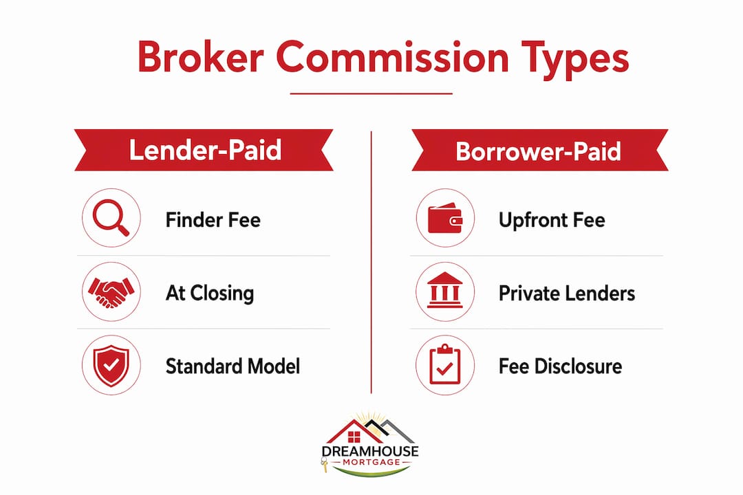 WHAT IS MORTGAGE BROKER COMMISSION? ALBERTA GUIDE 2026 2 Infographic comparing lender-paid and borrower-paid commission