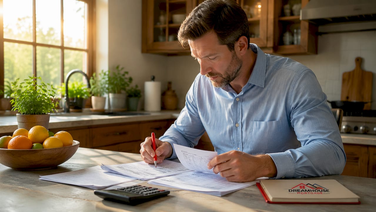 ALT-A MORTGAGE SELF-EMPLOYED EXPLAINED: 2026 ALBERTA GUIDE 1 Hands comparing bank statements on glass table
