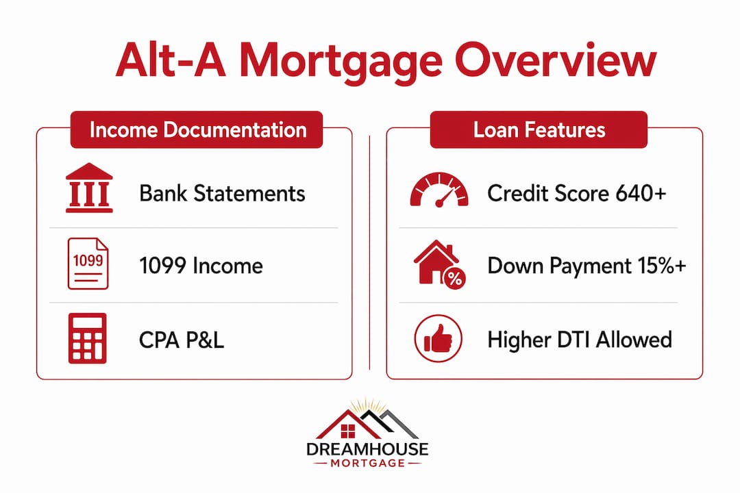 ALT-A MORTGAGE SELF-EMPLOYED EXPLAINED: 2026 ALBERTA GUIDE 2 Infographic comparing income docs and loan features