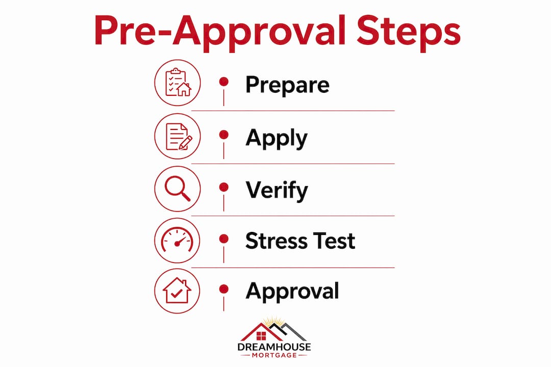 MORTGAGE PRE-APPROVAL PROCESS EXPLAINED FOR ALBERTA BUYERS 2 Infographic with mortgage pre-approval process steps