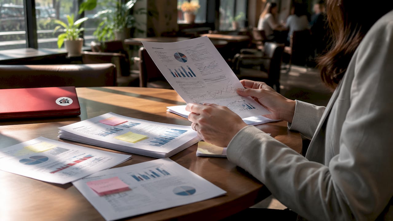 Hands reviewing mortgage rate comparison documents