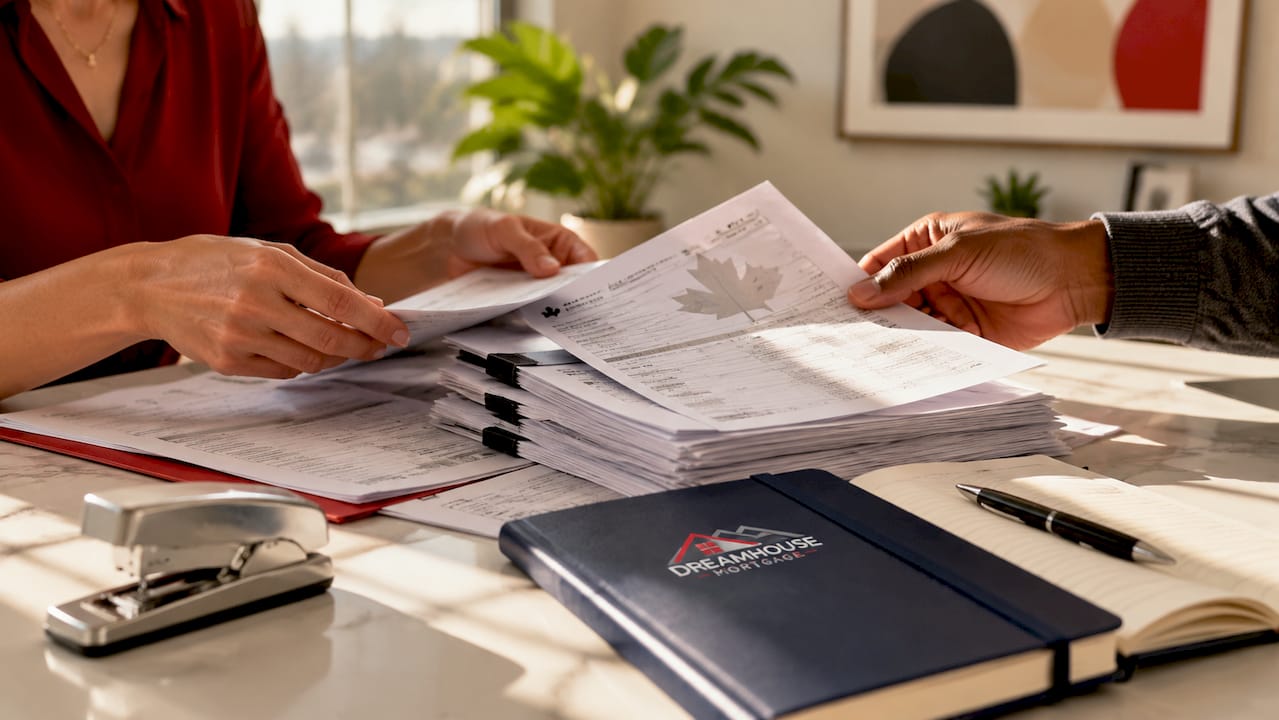Hands flipping through mortgage tax documents