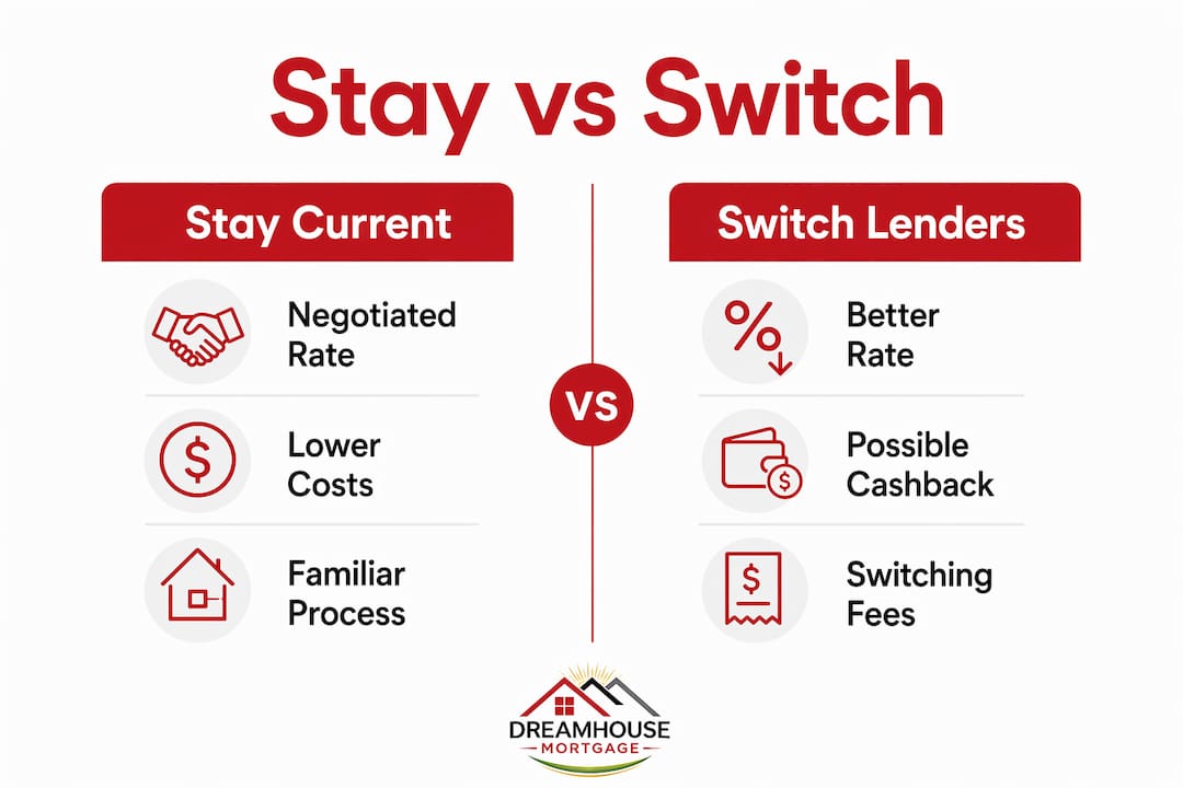 Infographic comparing staying with current lender vs switching lenders