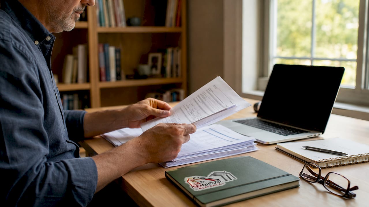 Hands sorting mortgage verification documents
