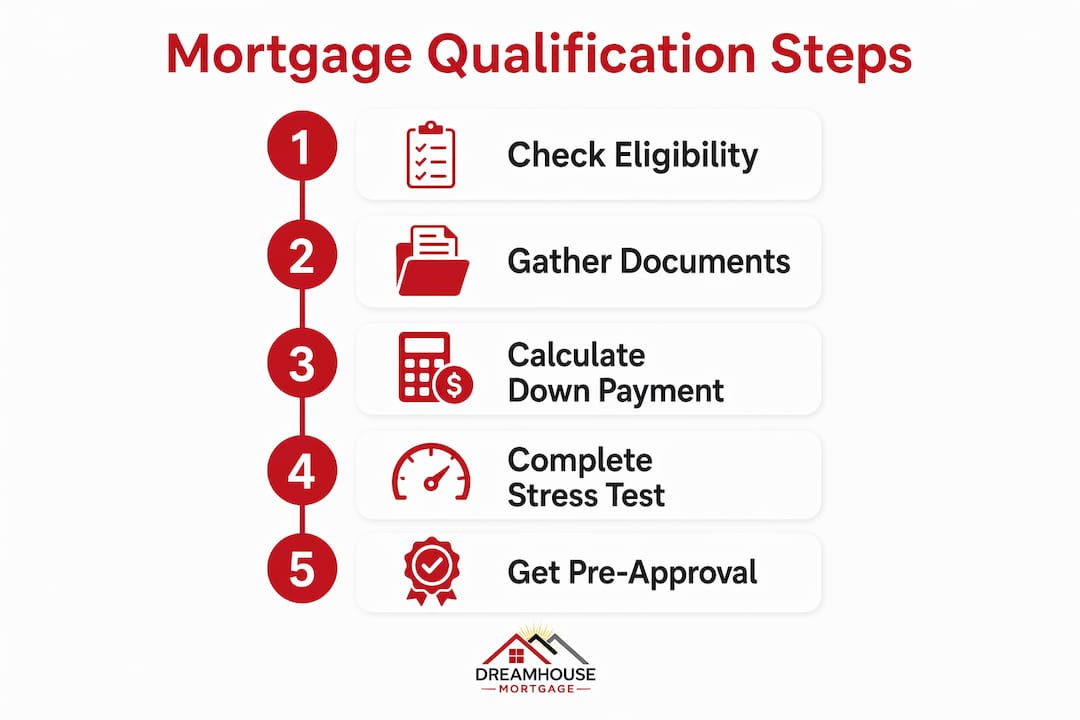 HOW TO QUALIFY FOR A FIRST-TIME HOME BUYER MORTGAGE IN ALBERTA 2 Infographic illustrating mortgage qualification process steps