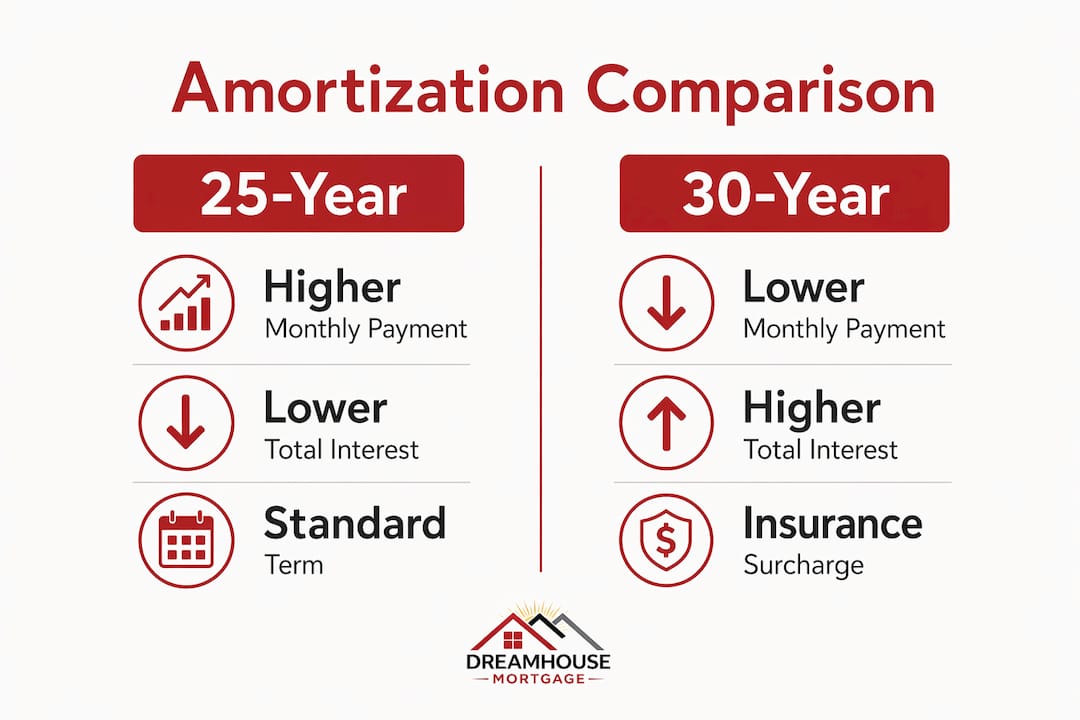 Infographic comparing 25-year and 30-year mortgage amortization
