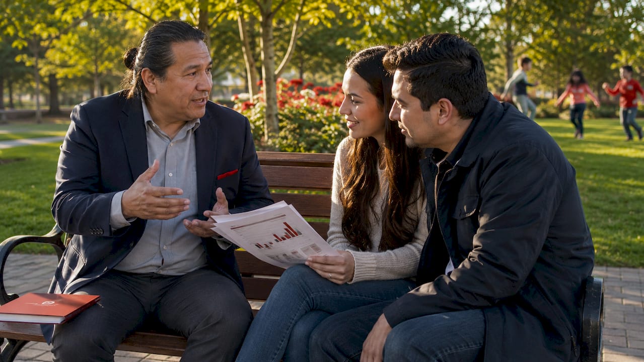 FIXED VS VARIABLE MORTGAGE RATES FOR NEW ALBERTA BUYERS 1 Financial advisor meeting with young couple about mortgage