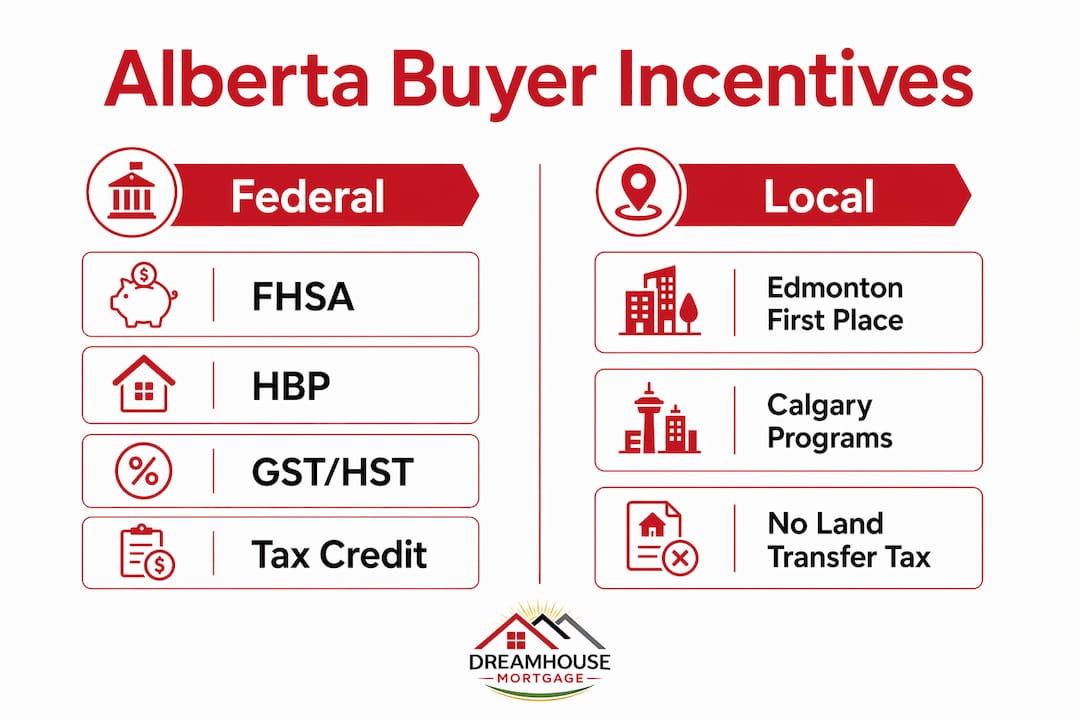 FIRST TIME HOME BUYER INCENTIVES: CALGARY AND EDMONTON GUIDE 2 Infographic comparing federal and local home buyer incentives in Alberta