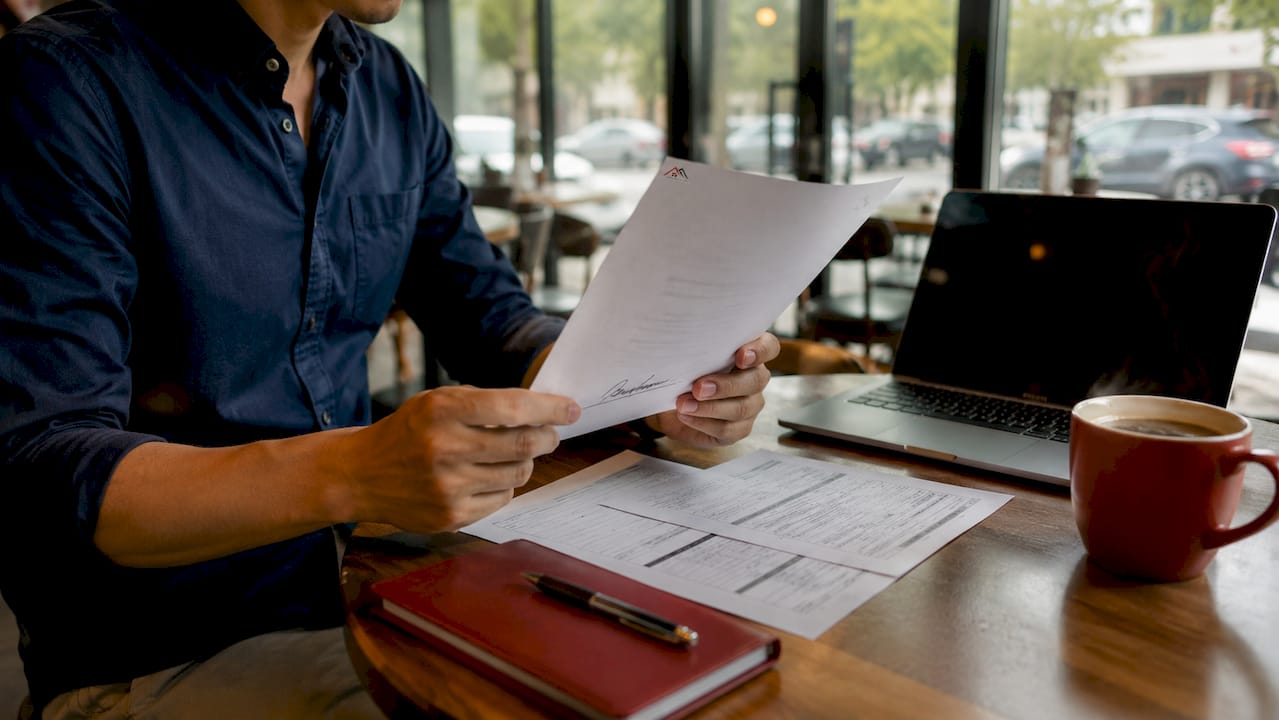 Hands organizing international gift payment documents
