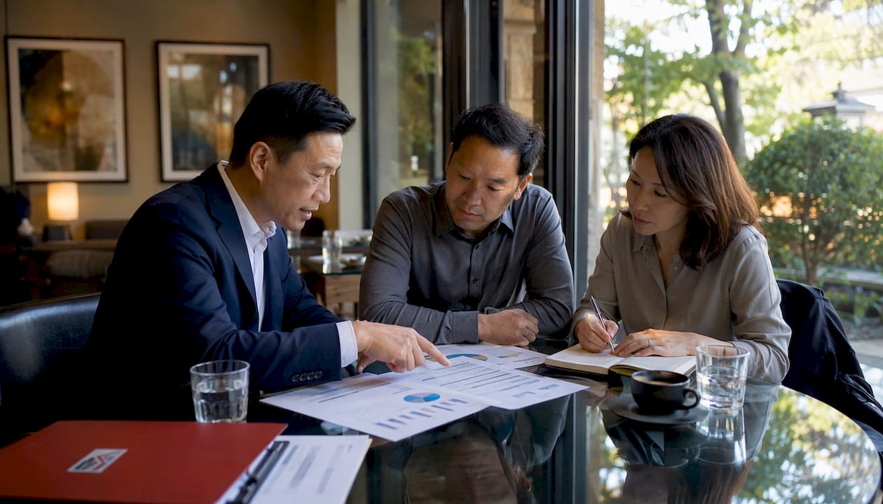 Couple consulting mortgage broker about DSCR loans