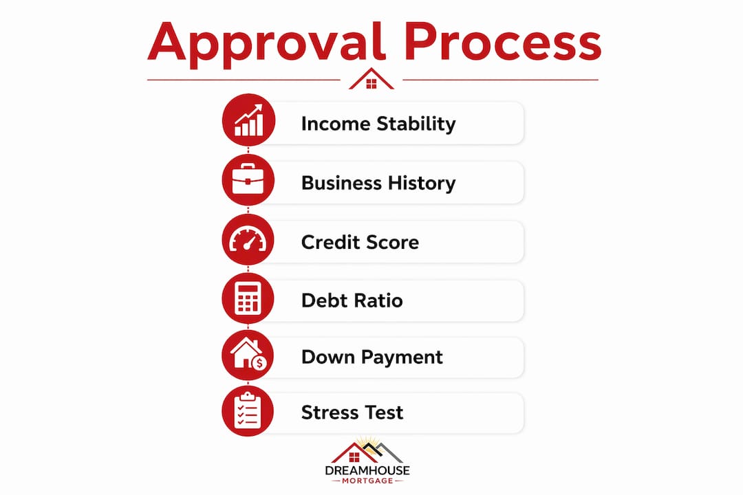 Infographic showing key mortgage approval steps for freelancers