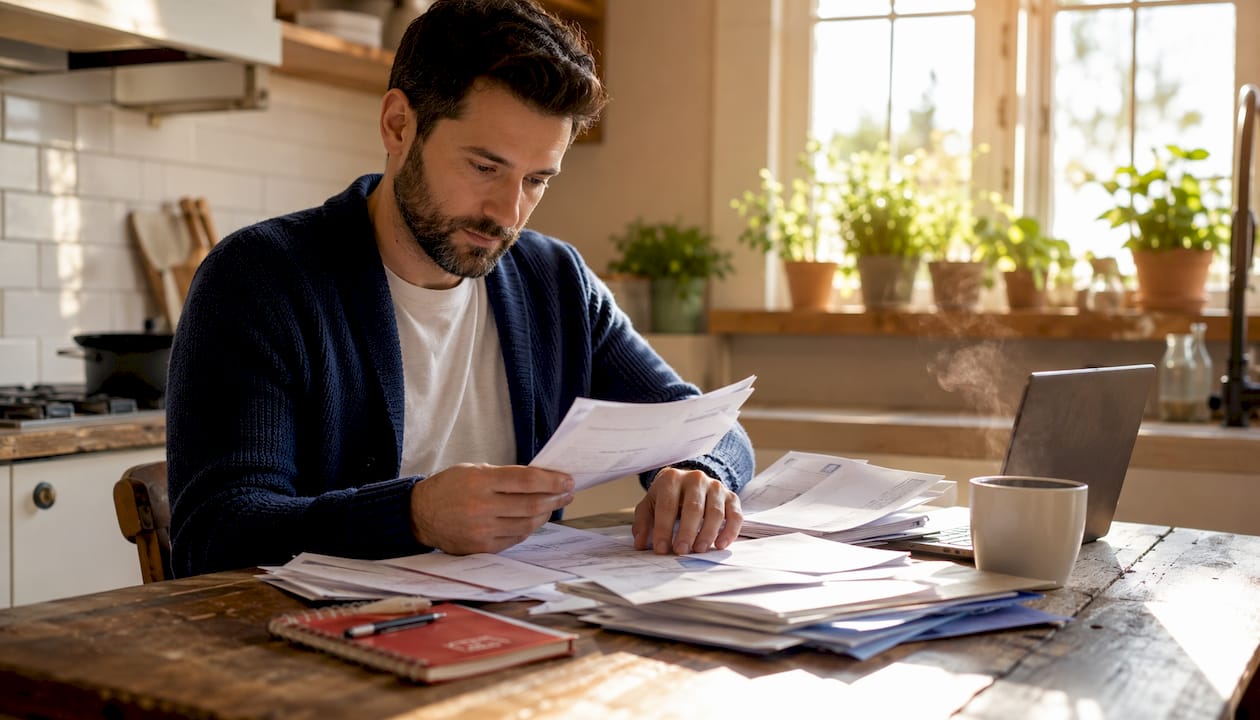 Hands organizing tax documents for mortgage