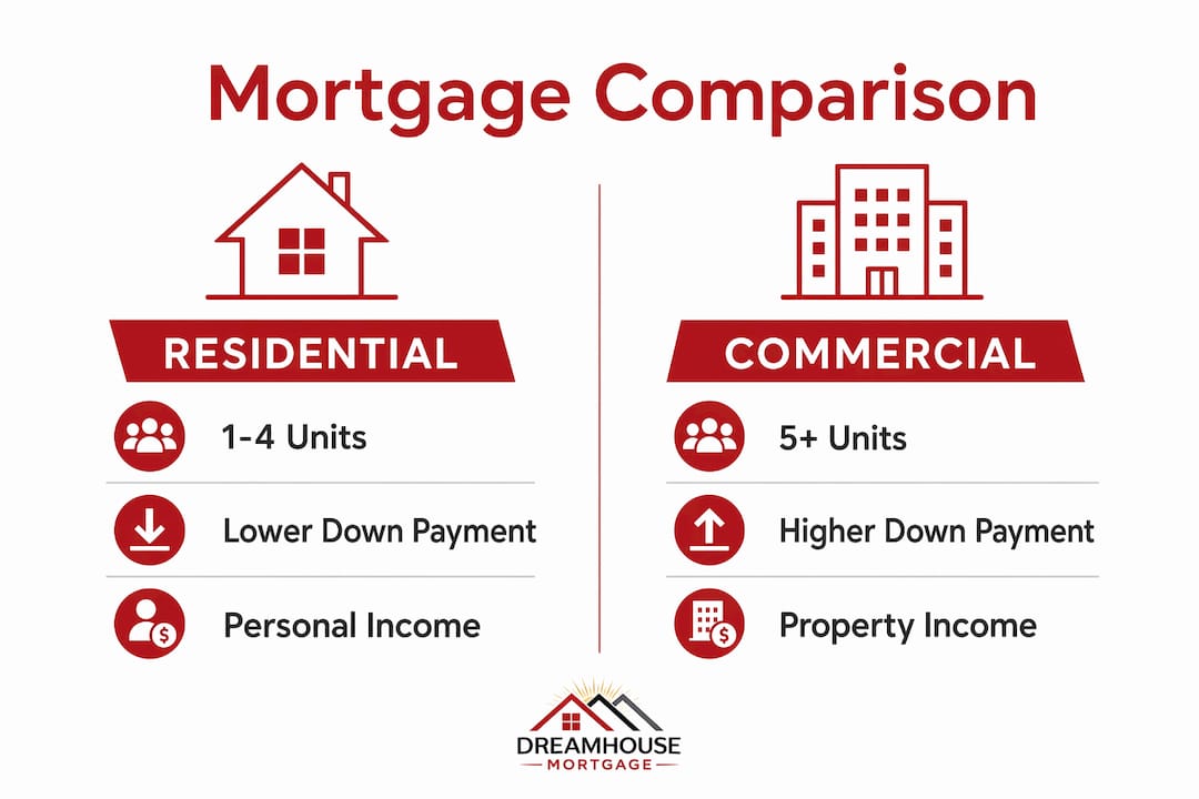 Infographic comparing residential and commercial mortgages