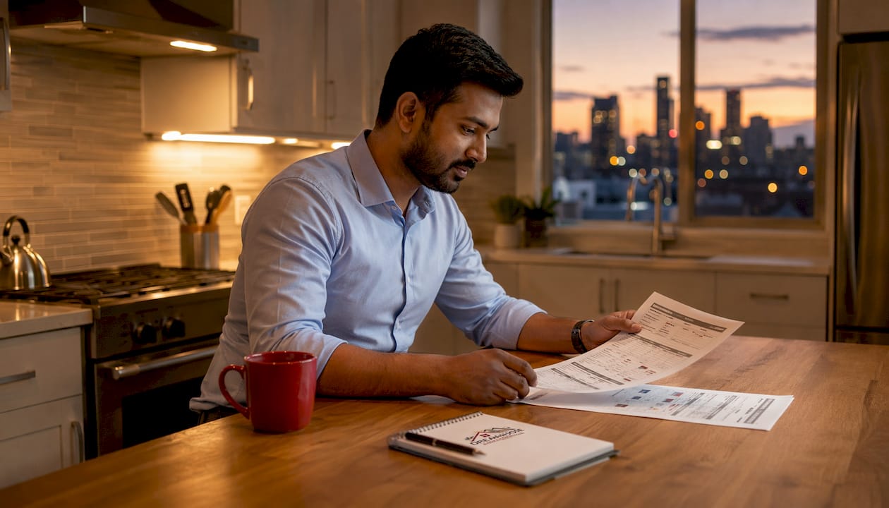 Mortgage broker comparing credit reports at desk