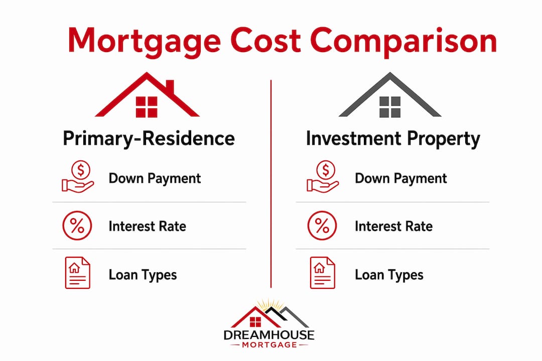 INVESTMENT PROPERTY MORTGAGE EXPLAINED FOR ALBERTA INVESTORS 3 Infographic comparing mortgage costs for primary residence and investment properties