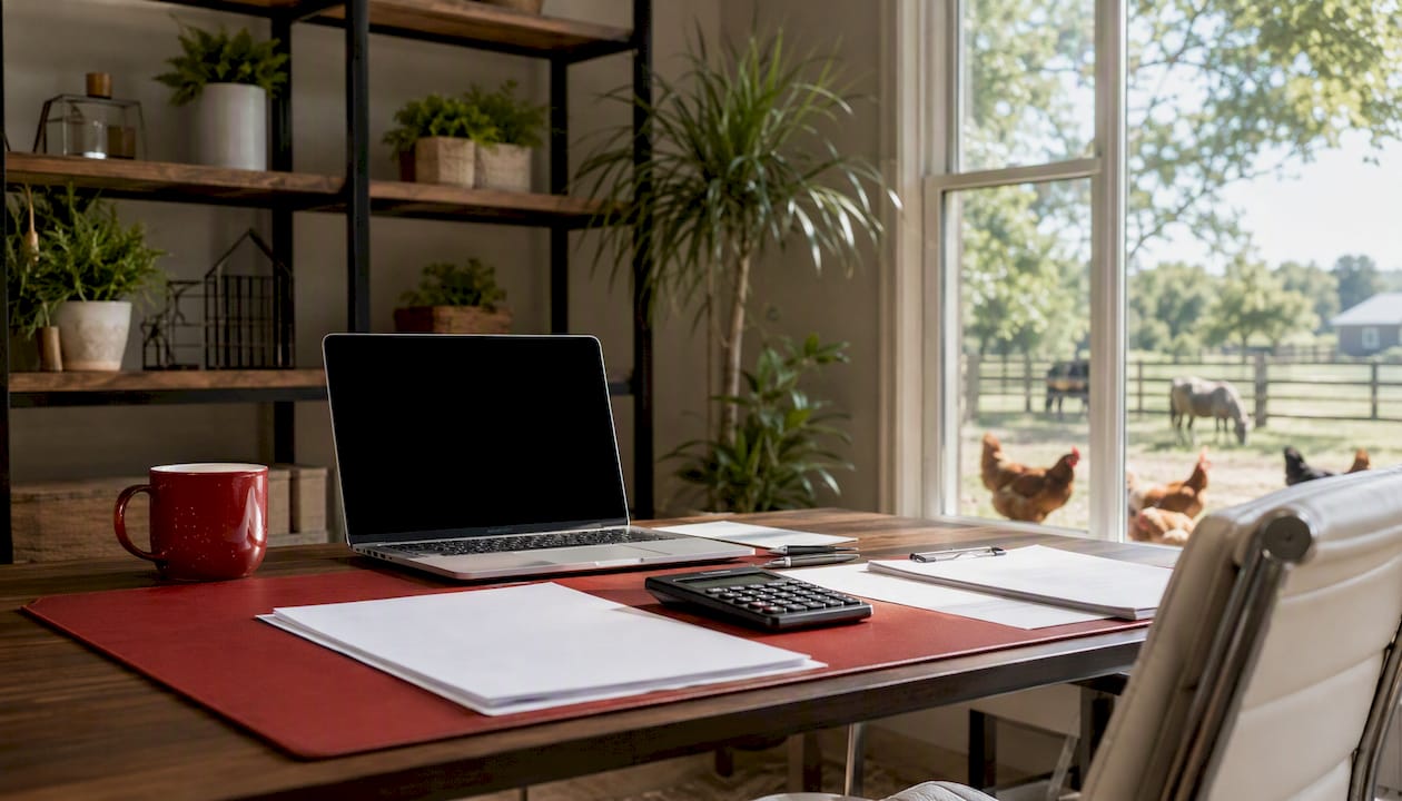 Workspace with mortgage paperwork and calculator