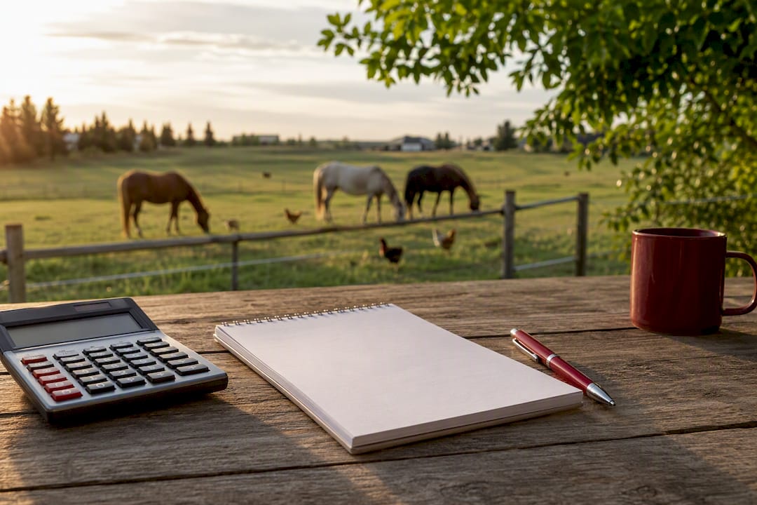 Calculator and mortgage documents on outdoor table