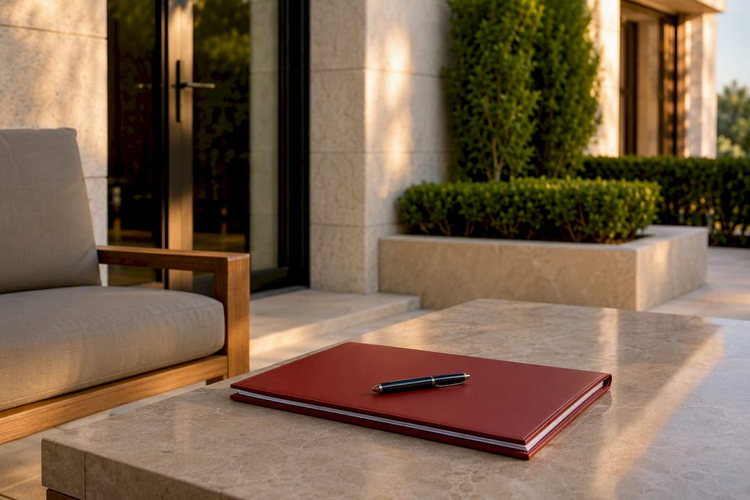 Assumable mortgage documents at luxury home entry