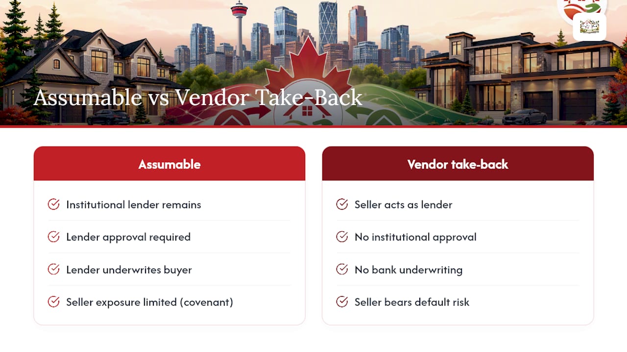 Diagram comparing assumable mortgage and vendor take-back mortgage