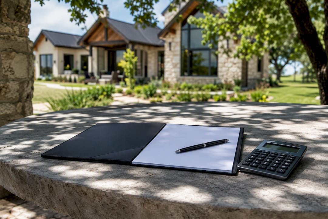 Appraisal and legal document tools on outdoor table
