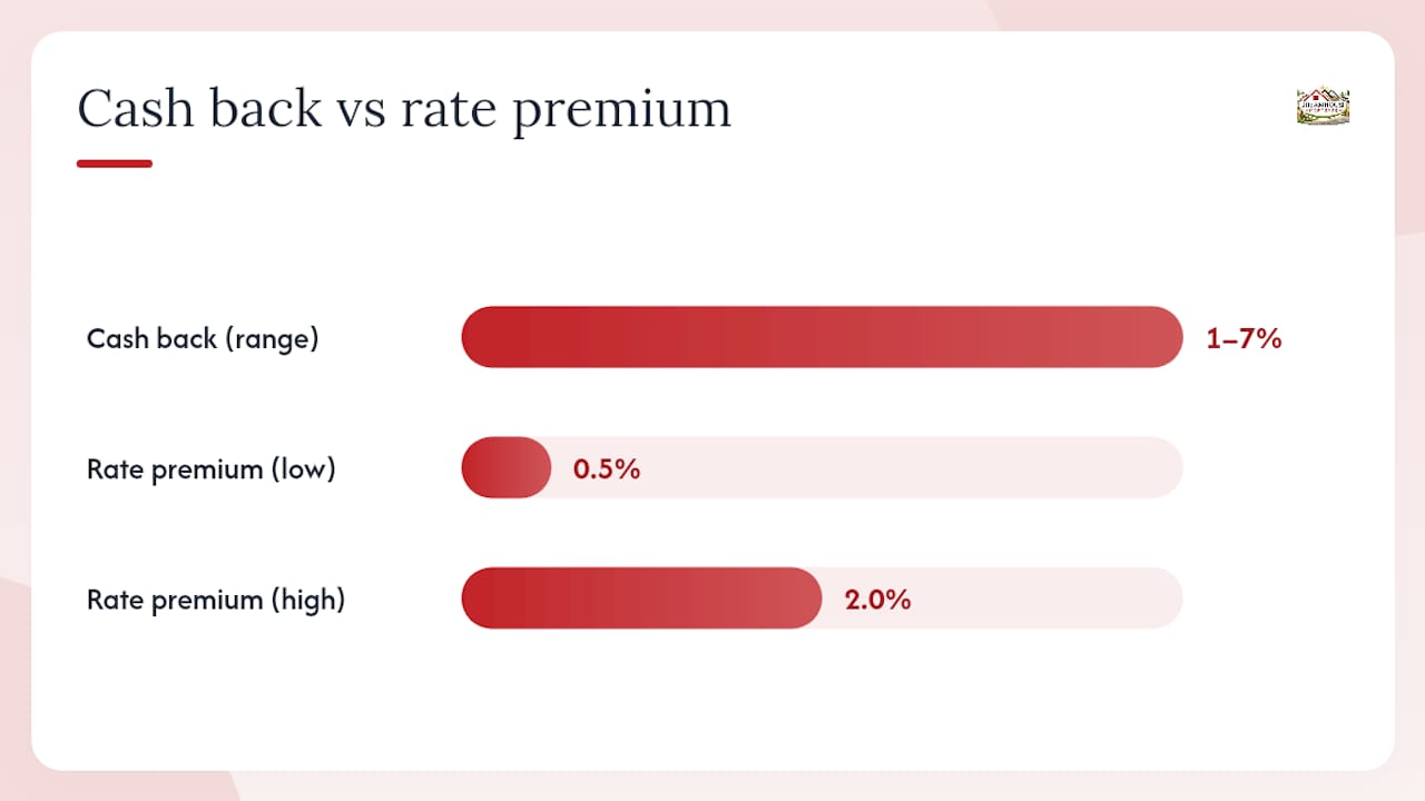 HOW 1%–7% CASH BACK MORTGAGES COST CALGARY BUYERS 0.5%–2.0% IN RATES 1 What Does a Cash Back Mortgage Actually Cost You? — overview diagram