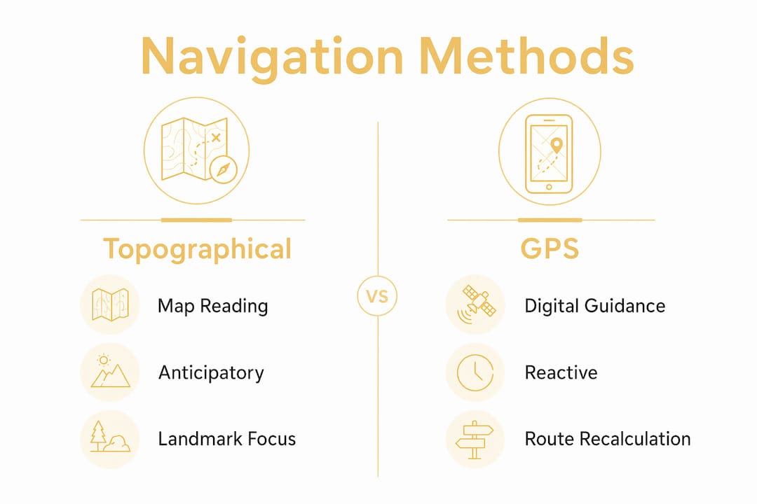 Infographic comparing topographical knowledge and GPS navigation