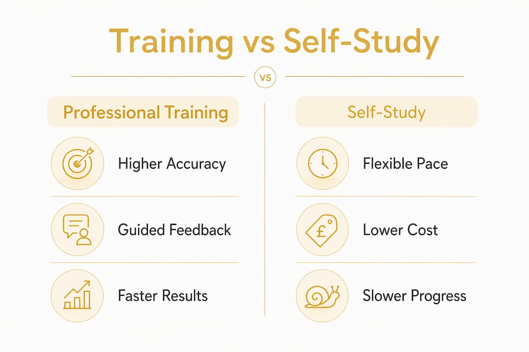 Infographic comparing training and self-study accuracy