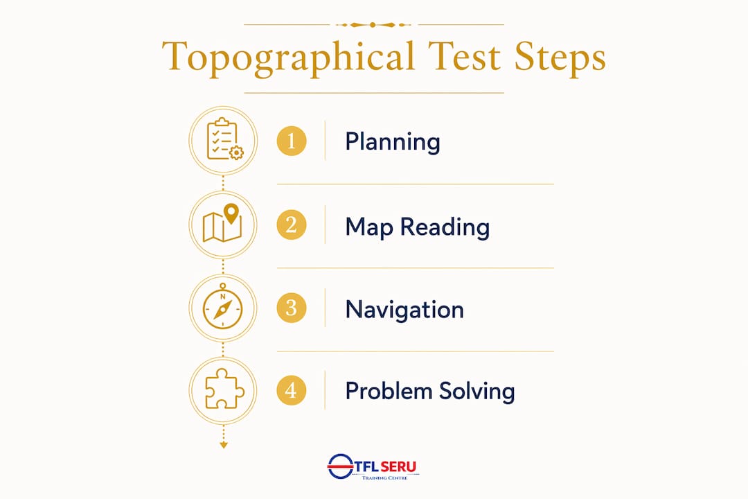 Infographic showing topographical test sections and steps