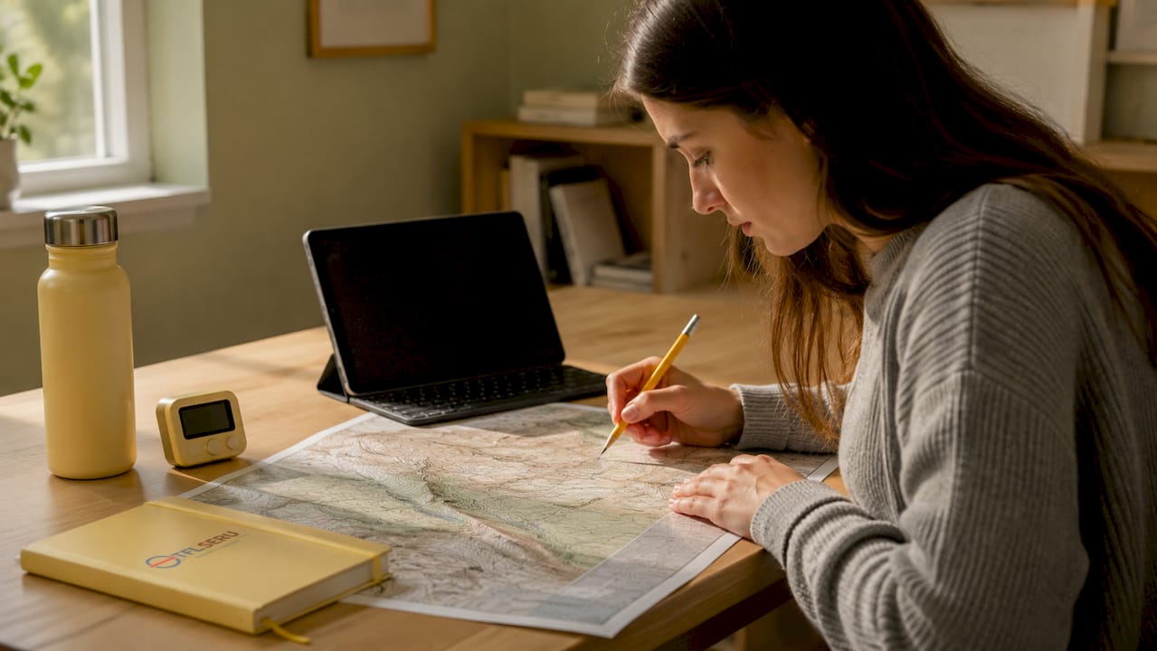 Woman taking timed TfL topographical test on tablet