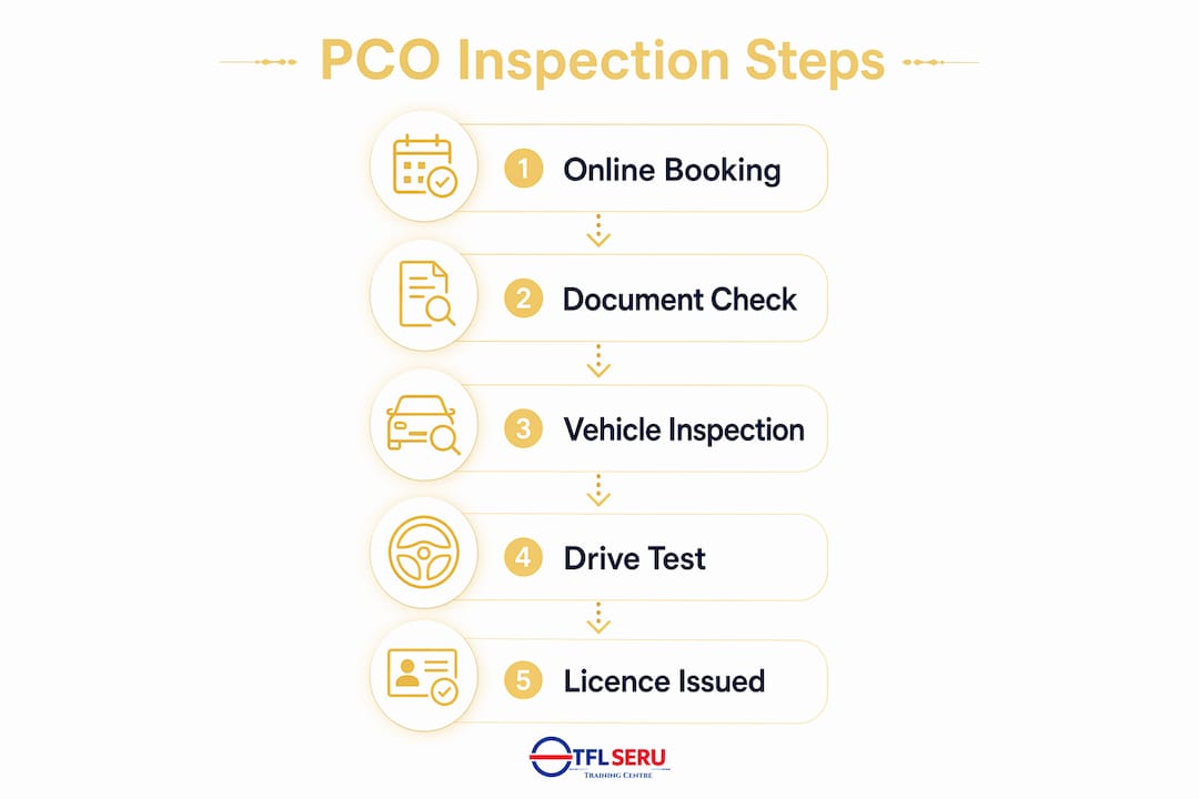 Infographic illustrating PCO inspection booking process