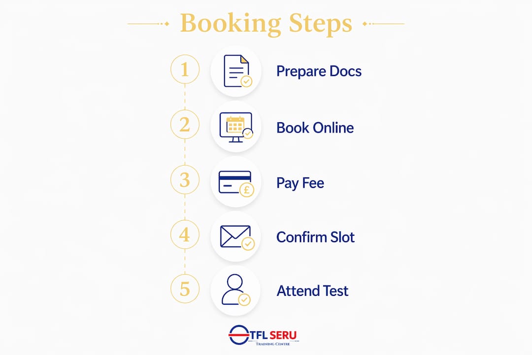 Infographic outlining topographical test booking steps