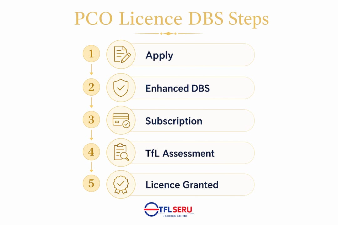 Infographic showing PCO licence background check steps