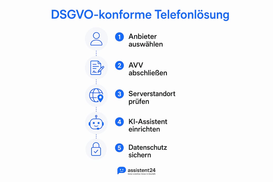 In der Infografik erfahren Sie, wie Sie Ihre Telefonanlage Schritt für Schritt DSGVO-konform gestalten.