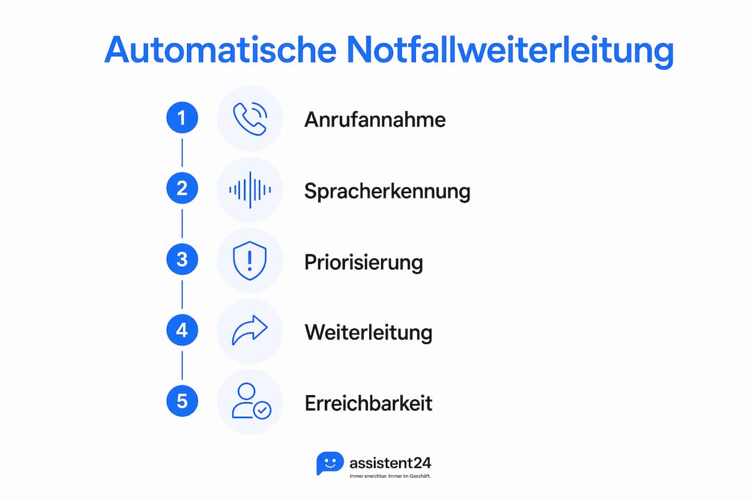 Ablauf einer automatischen Notfallanruf-Weiterleitung – anschaulich dargestellt