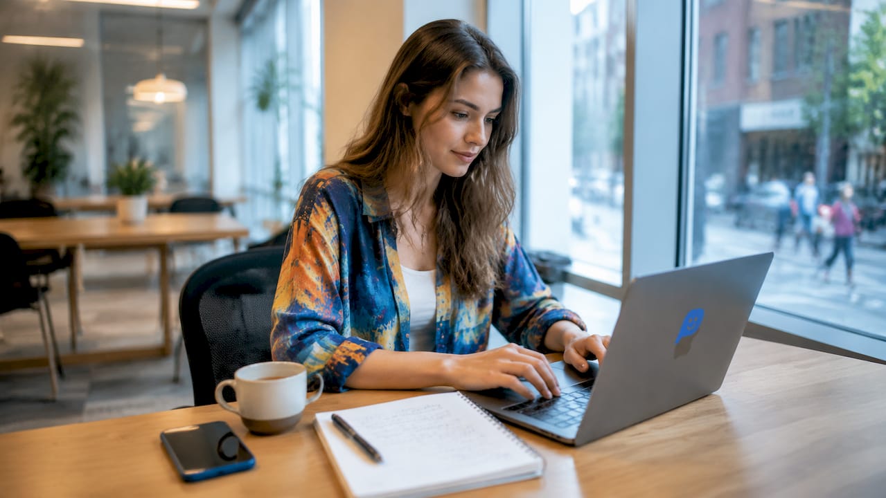Ein Immobilienmakler arbeitet konzentriert an seinem Laptop und tippt eifrig auf der Tastatur.