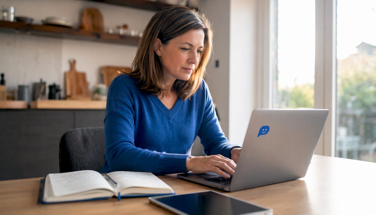 Am Schreibtisch werden Buchungen bequem online eingetippt.