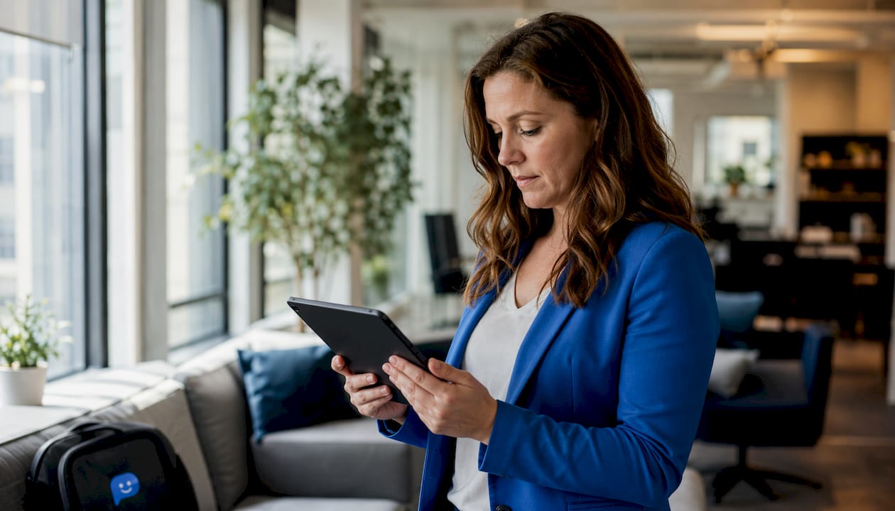 Eine IT-Expertin überprüft die Einstellungen des KI-basierten Telefondienstes.