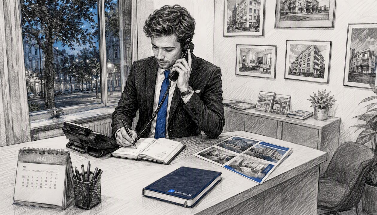 Auch am Wochenende nimmt der Immobilienmakler im Büro Anrufe entgegen und steht seinen Kunden persönlich zur Verfügung.