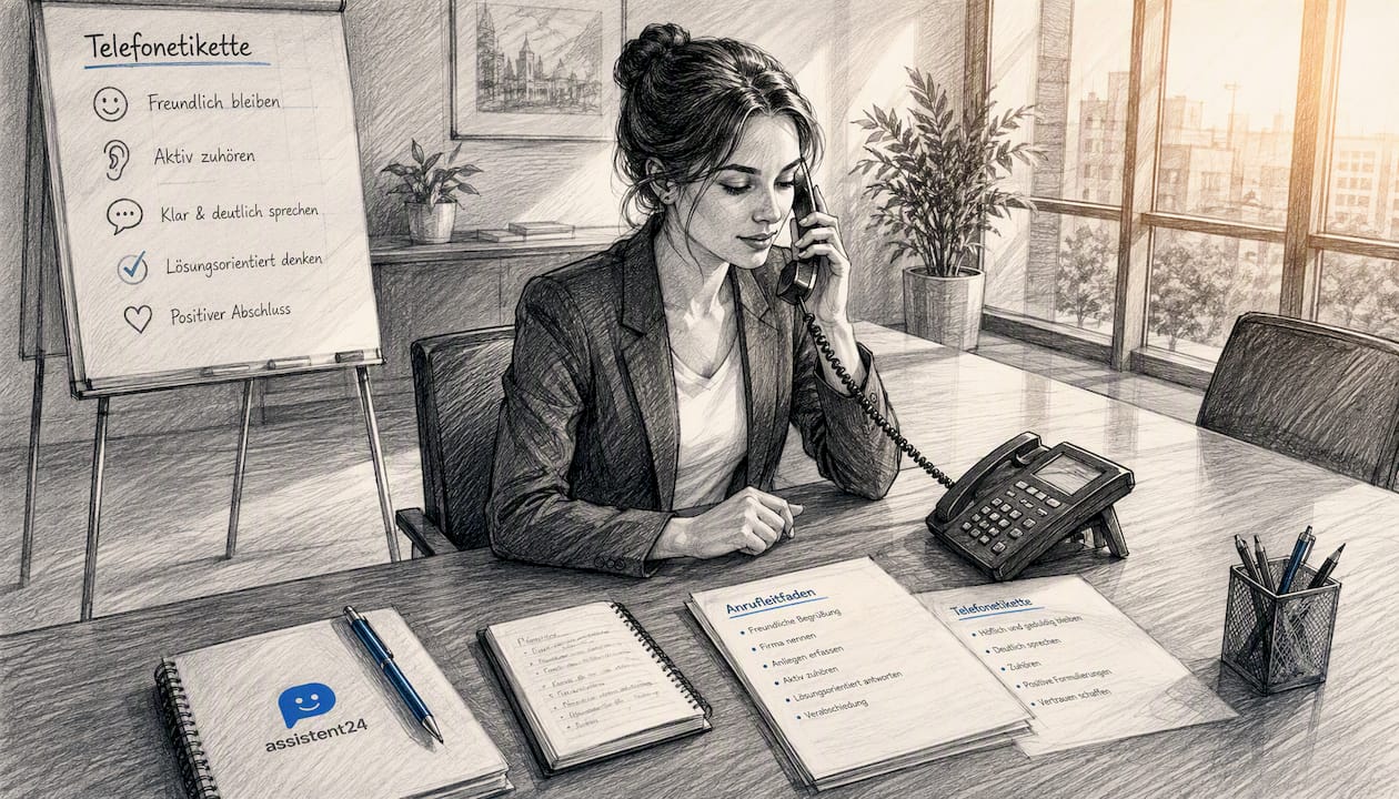 Ein Mitarbeiter übt den professionellen Umgang mit Kunden am Telefon und verbessert dabei seine Gesprächsführung.