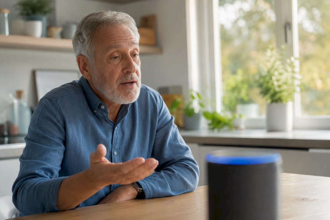 Ältere Person spricht zu Hause am Telefon