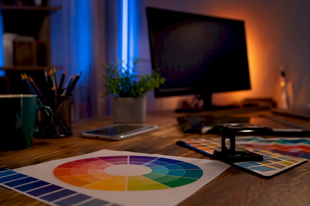 Color calibration tools at a digital design desk
