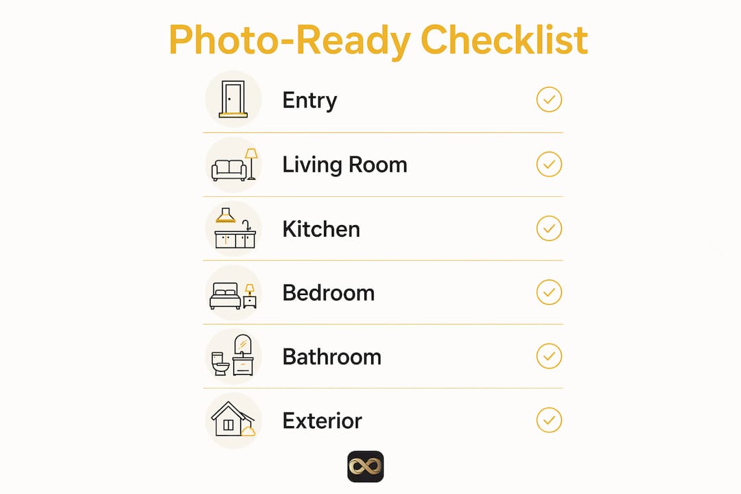 Room-by-room photo-ready preparation checklist infographic