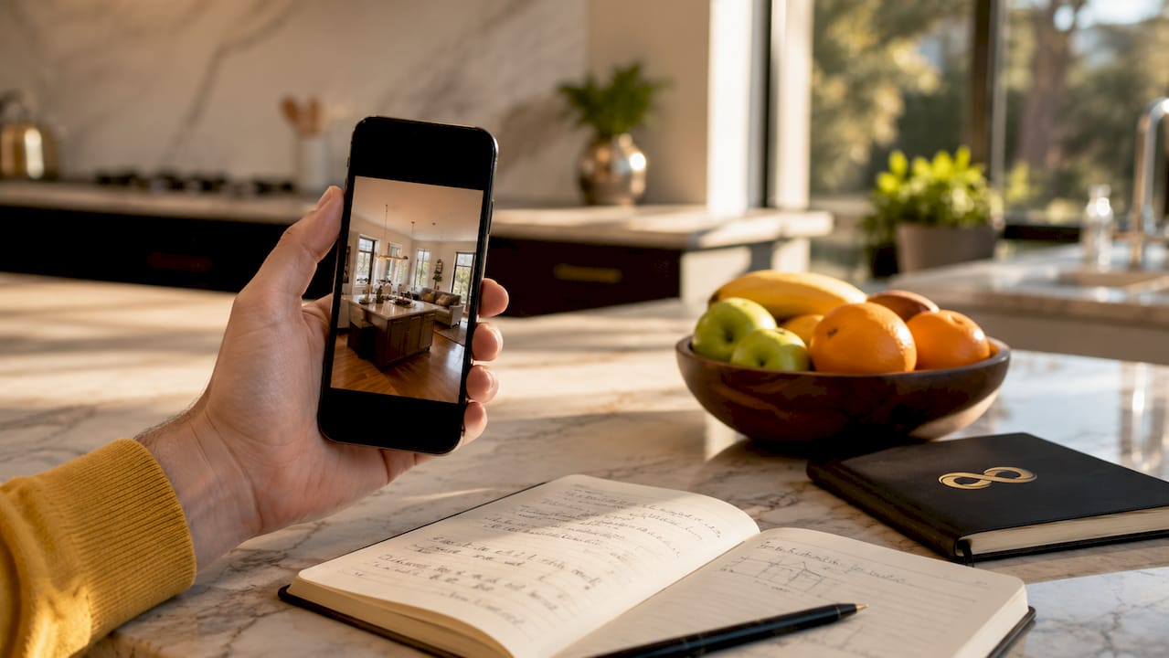 Smartphone sideways held over office table