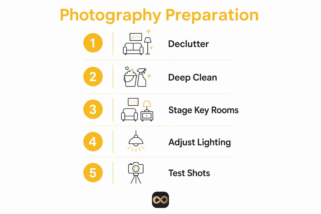 Infographic showing step-by-step home photography preparation